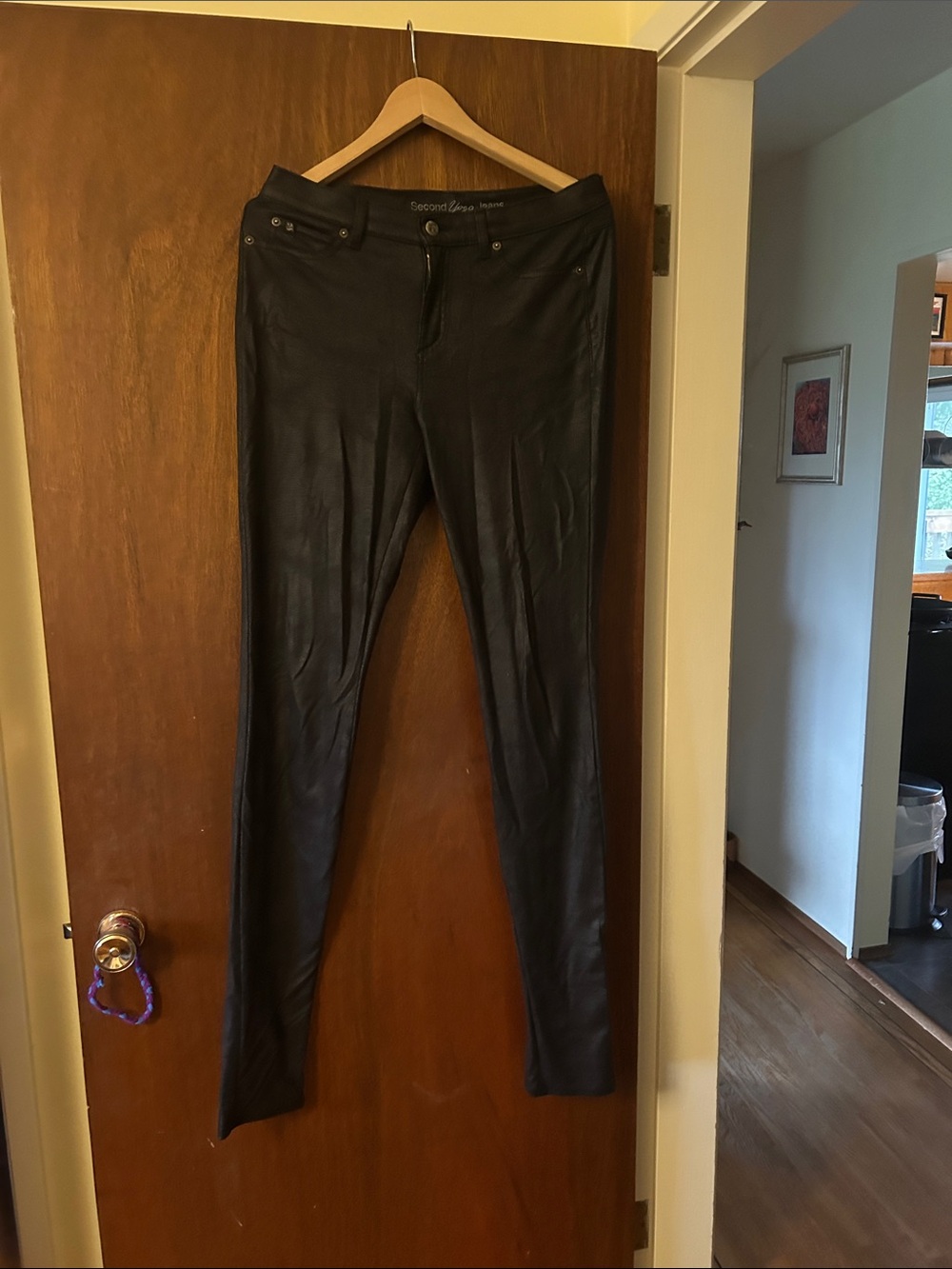 Second Yoga Jeans Black Faux Leather Skinny Jumpsuit-Style Pants